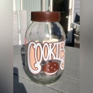 Mid century vintagr Cookie Glass Jar with Brown Lid